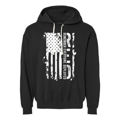 RED Remember Everyone Deployed Distressed Flag Garment-Dyed Fleece Hoodie