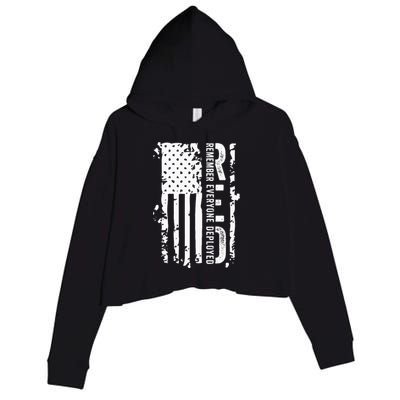RED Remember Everyone Deployed Distressed Flag Crop Fleece Hoodie