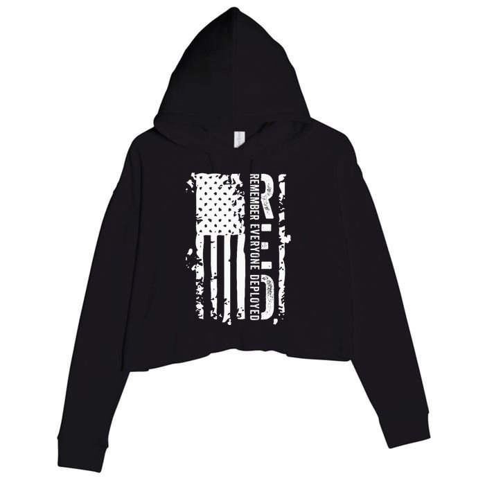 RED Remember Everyone Deployed Distressed Flag Crop Fleece Hoodie