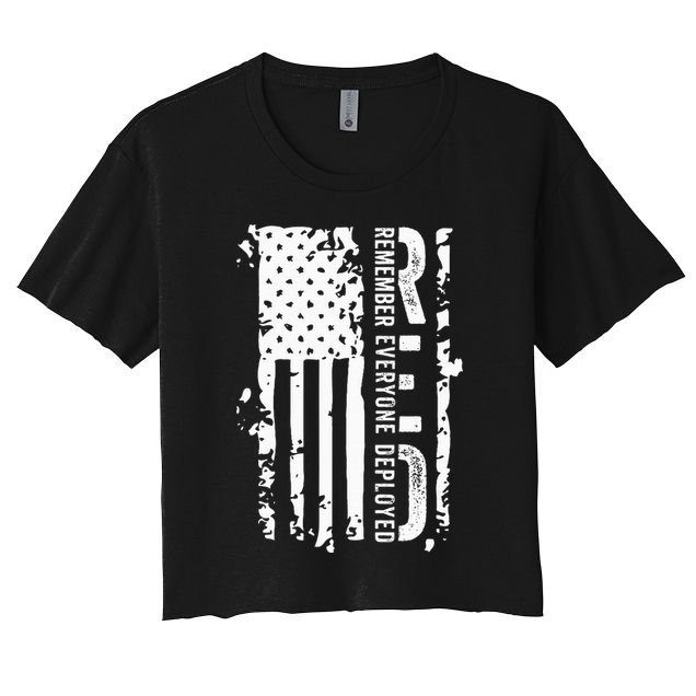 RED Remember Everyone Deployed Distressed Flag Crop Top