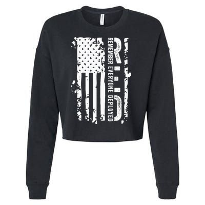 RED Remember Everyone Deployed Distressed Flag Cropped Pullover Crew