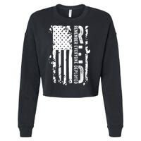 RED Remember Everyone Deployed Distressed Flag Cropped Pullover Crew