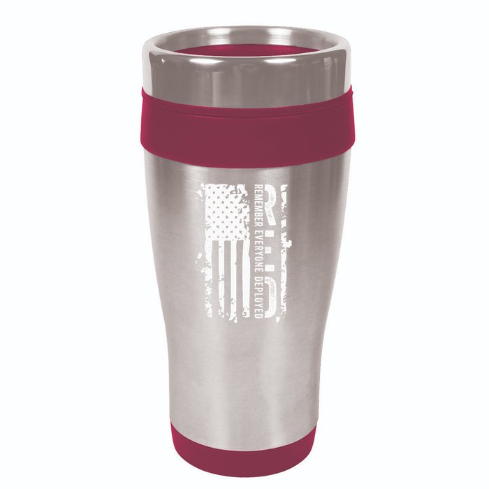 RED Remember Everyone Deployed Distressed Flag 16oz Travel Tumbler