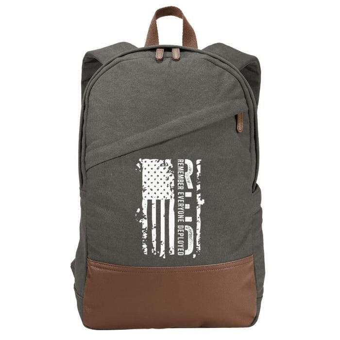 RED Remember Everyone Deployed Distressed Flag Cotton Canvas Backpack