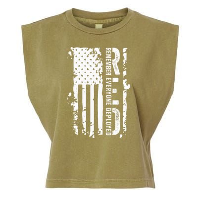 RED Remember Everyone Deployed Distressed Flag Garment-Dyed Women's Muscle Tee