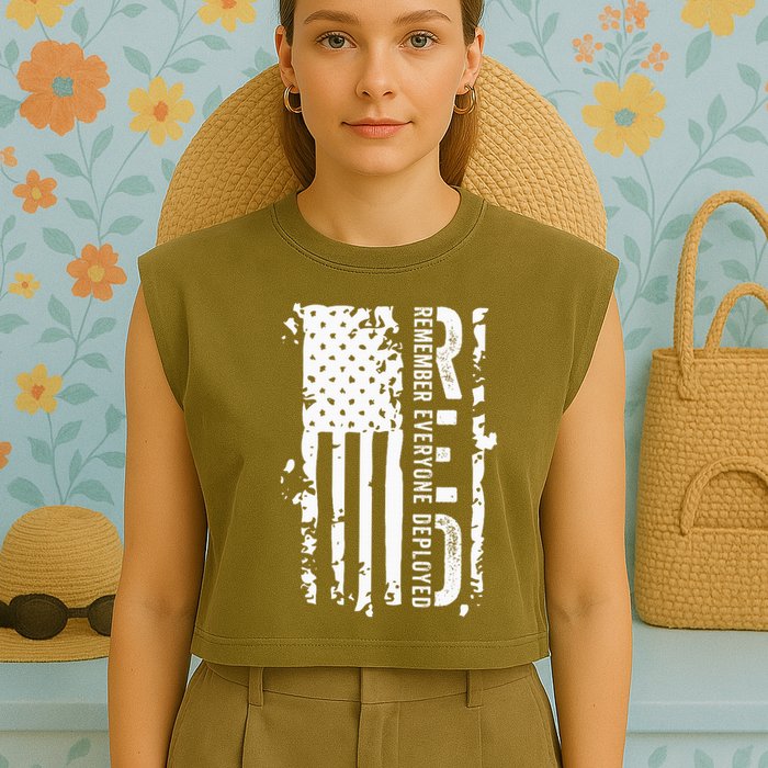 RED Remember Everyone Deployed Distressed Flag Garment-Dyed Women's Muscle Tee