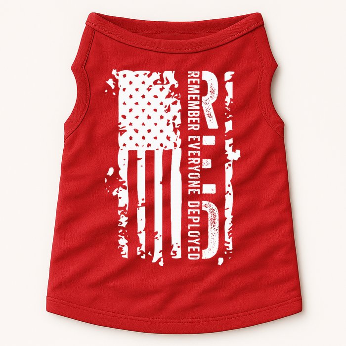 RED Remember Everyone Deployed Distressed Flag Doggie Tank