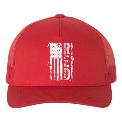 RED Remember Everyone Deployed Distressed Flag Yupoong Adult 5-Panel Trucker Hat