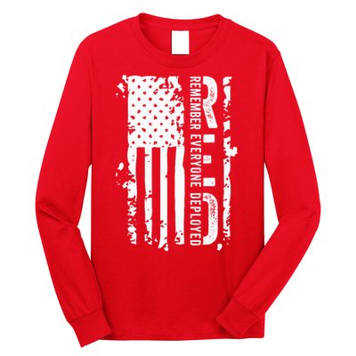 RED Remember Everyone Deployed Distressed Flag Long Sleeve Shirt