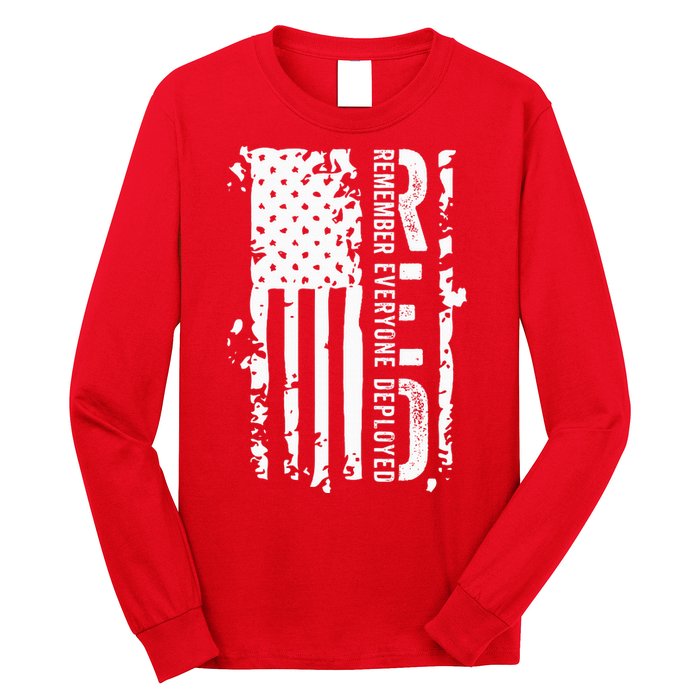 RED Remember Everyone Deployed Distressed Flag Long Sleeve Shirt