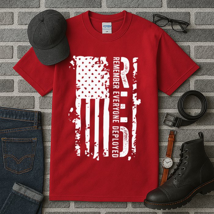 RED Remember Everyone Deployed Distressed Flag Tall T-Shirt