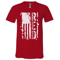RED Remember Everyone Deployed Distressed Flag V-Neck T-Shirt