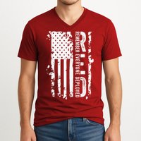 RED Remember Everyone Deployed Distressed Flag V-Neck T-Shirt