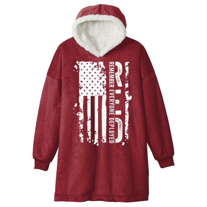 RED Remember Everyone Deployed Distressed Flag Hooded Wearable Blanket