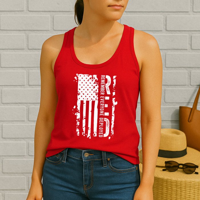 RED Remember Everyone Deployed Distressed Flag Womens Tank Top