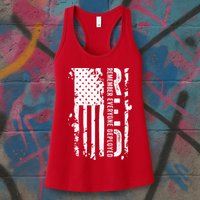 RED Remember Everyone Deployed Distressed Flag Womens Tank Top