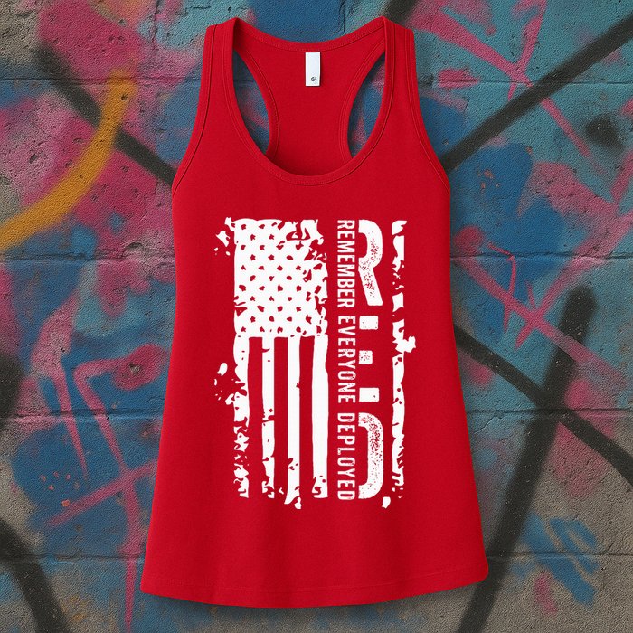RED Remember Everyone Deployed Distressed Flag Womens Tank Top