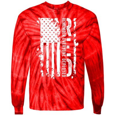 RED Remember Everyone Deployed Distressed Flag Tie-Dye Long Sleeve Shirt
