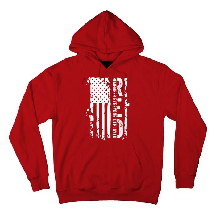 RED Remember Everyone Deployed Distressed Flag Tall Hoodie