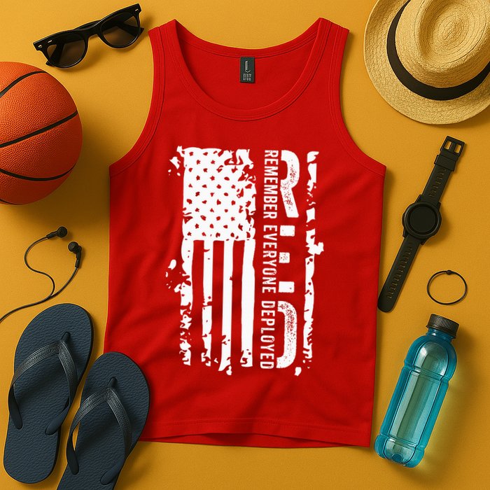 RED Remember Everyone Deployed Distressed Flag Tank Top