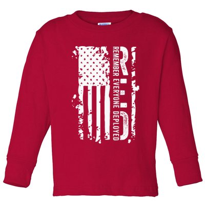 RED Remember Everyone Deployed Distressed Flag Toddler Long Sleeve Shirt