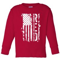 RED Remember Everyone Deployed Distressed Flag Toddler Long Sleeve Shirt
