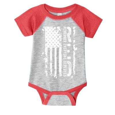 RED Remember Everyone Deployed Distressed Flag Infant Baby Jersey Bodysuit
