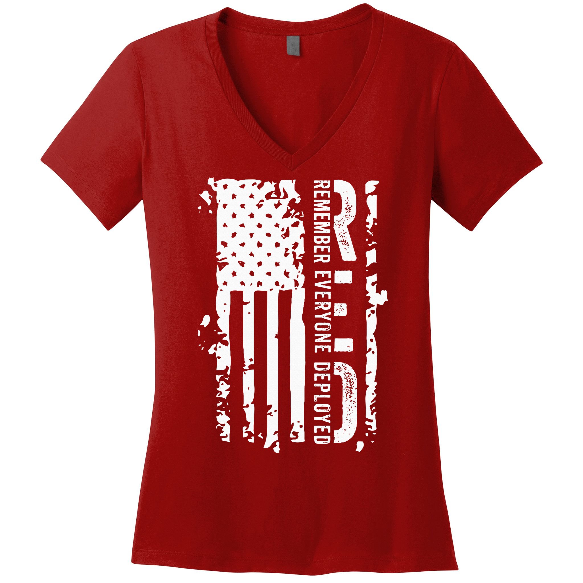 RED Remember Everyone Deployed Distressed Flag Women's V-Neck T-Shirt