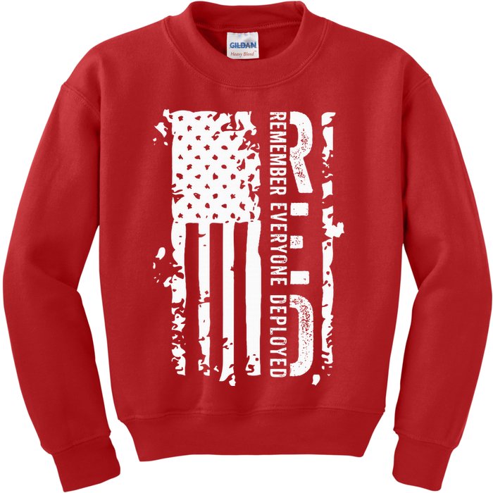 RED Remember Everyone Deployed Distressed Flag Kids Sweatshirt