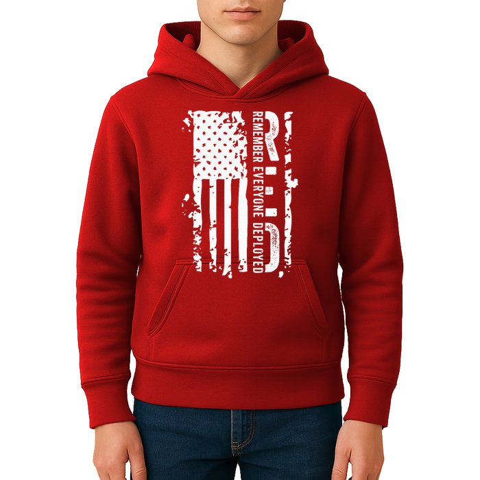 RED Remember Everyone Deployed Distressed Flag Kids Hoodie