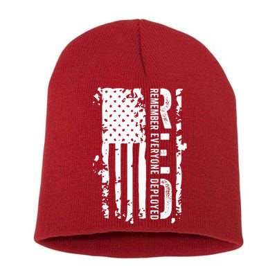 RED Remember Everyone Deployed Distressed Flag Short Acrylic Beanie
