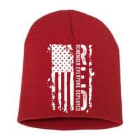 RED Remember Everyone Deployed Distressed Flag Short Acrylic Beanie