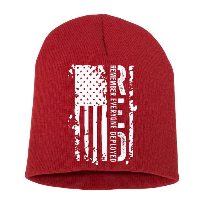 RED Remember Everyone Deployed Distressed Flag Short Acrylic Beanie