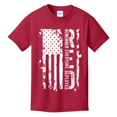 RED Remember Everyone Deployed Distressed Flag Kids T-Shirt