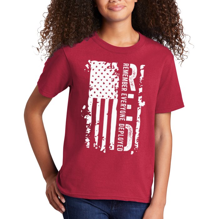RED Remember Everyone Deployed Distressed Flag Kids T-Shirt