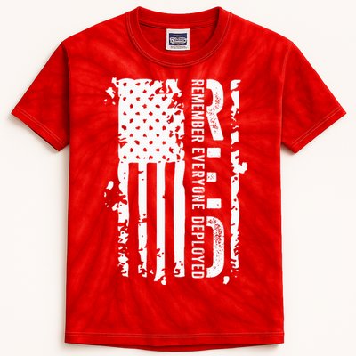 RED Remember Everyone Deployed Distressed Flag Kids Tie-Dye T-Shirt