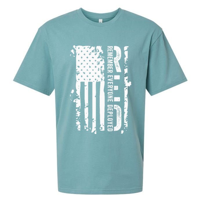 RED Remember Everyone Deployed Distressed Flag Sueded Cloud Jersey T-Shirt