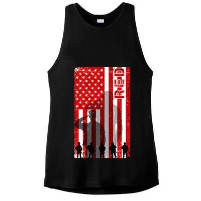 RED Remeber Everyone Deployed Support Military Troops Ladies PosiCharge Tri-Blend Wicking Tank