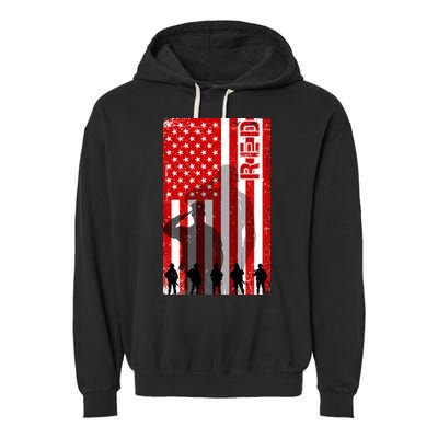 RED Remeber Everyone Deployed Support Military Troops Garment-Dyed Fleece Hoodie