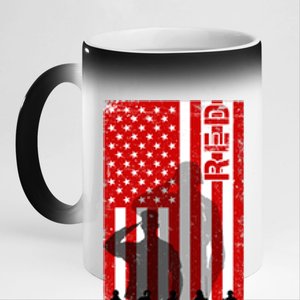 RED Remeber Everyone Deployed Support Military Troops 11oz Black Color Changing Mug