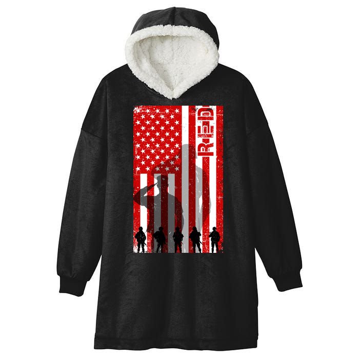 RED Remeber Everyone Deployed Support Military Troops Hooded Wearable Blanket