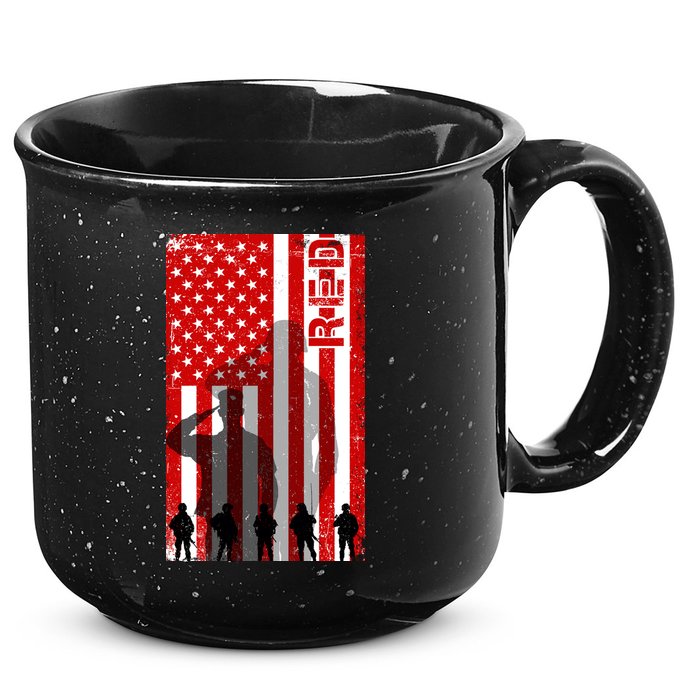 RED Remeber Everyone Deployed Support Military Troops 15oz Campfire Ceramic Mug