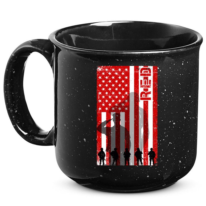 RED Remeber Everyone Deployed Support Military Troops 15oz Campfire Ceramic Mug