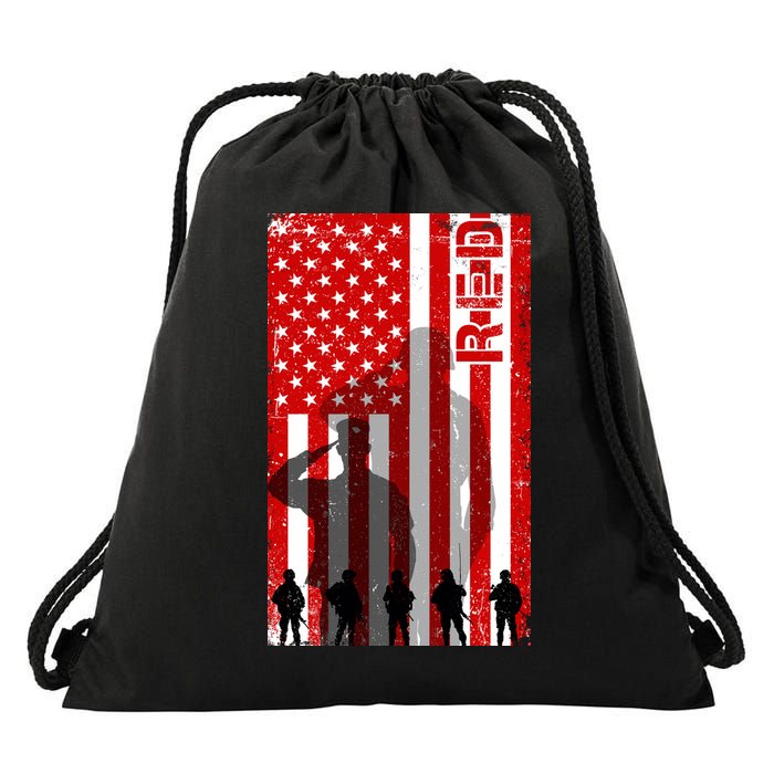 RED Remeber Everyone Deployed Support Military Troops Drawstring Bag