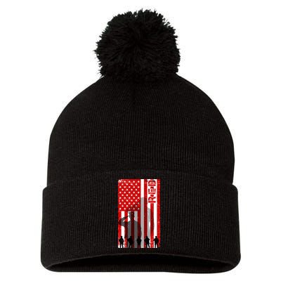 RED Remeber Everyone Deployed Support Military Troops Pom Pom 12in Knit Beanie