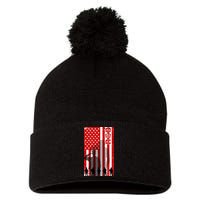 RED Remeber Everyone Deployed Support Military Troops Pom Pom 12in Knit Beanie