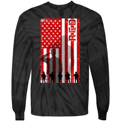 RED Remeber Everyone Deployed Support Military Troops Tie-Dye Long Sleeve Shirt