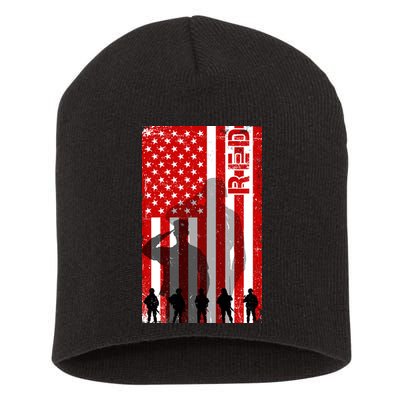RED Remeber Everyone Deployed Support Military Troops Short Acrylic Beanie
