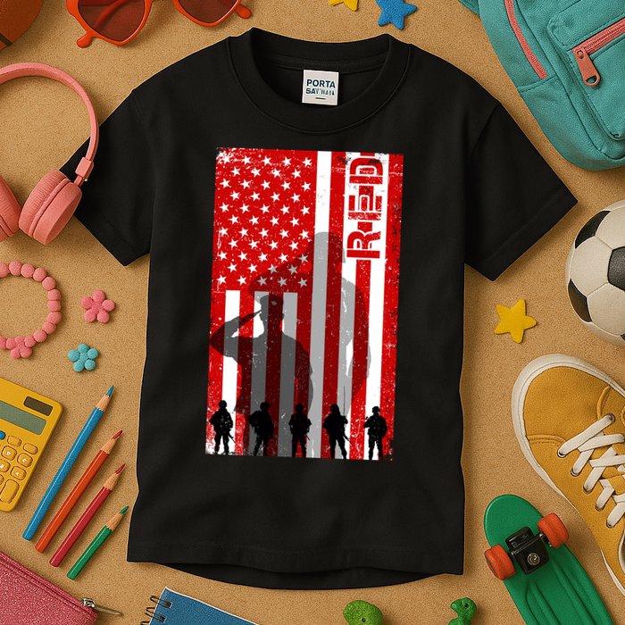 RED Remeber Everyone Deployed Support Military Troops Kids T-Shirt