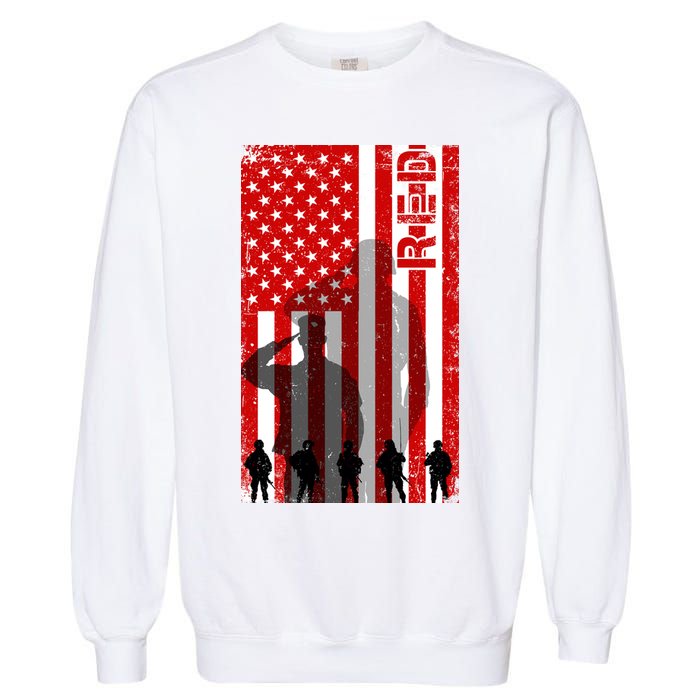 RED Remeber Everyone Deployed Support Military Troops Garment-Dyed Sweatshirt